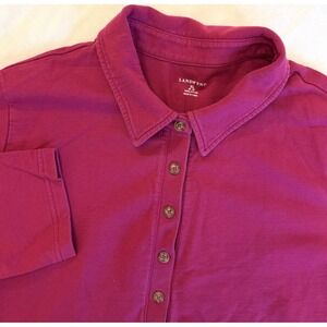 Lands End Size XL Womens Pink Button Up Long Sleeve Heavy Polo Top Sweatshirt
